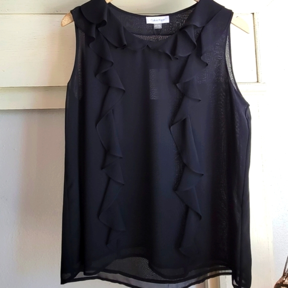 Calvin Klein Tops - NWT CALVIN KLEIN Black Ruffle Sleeveless Blouse